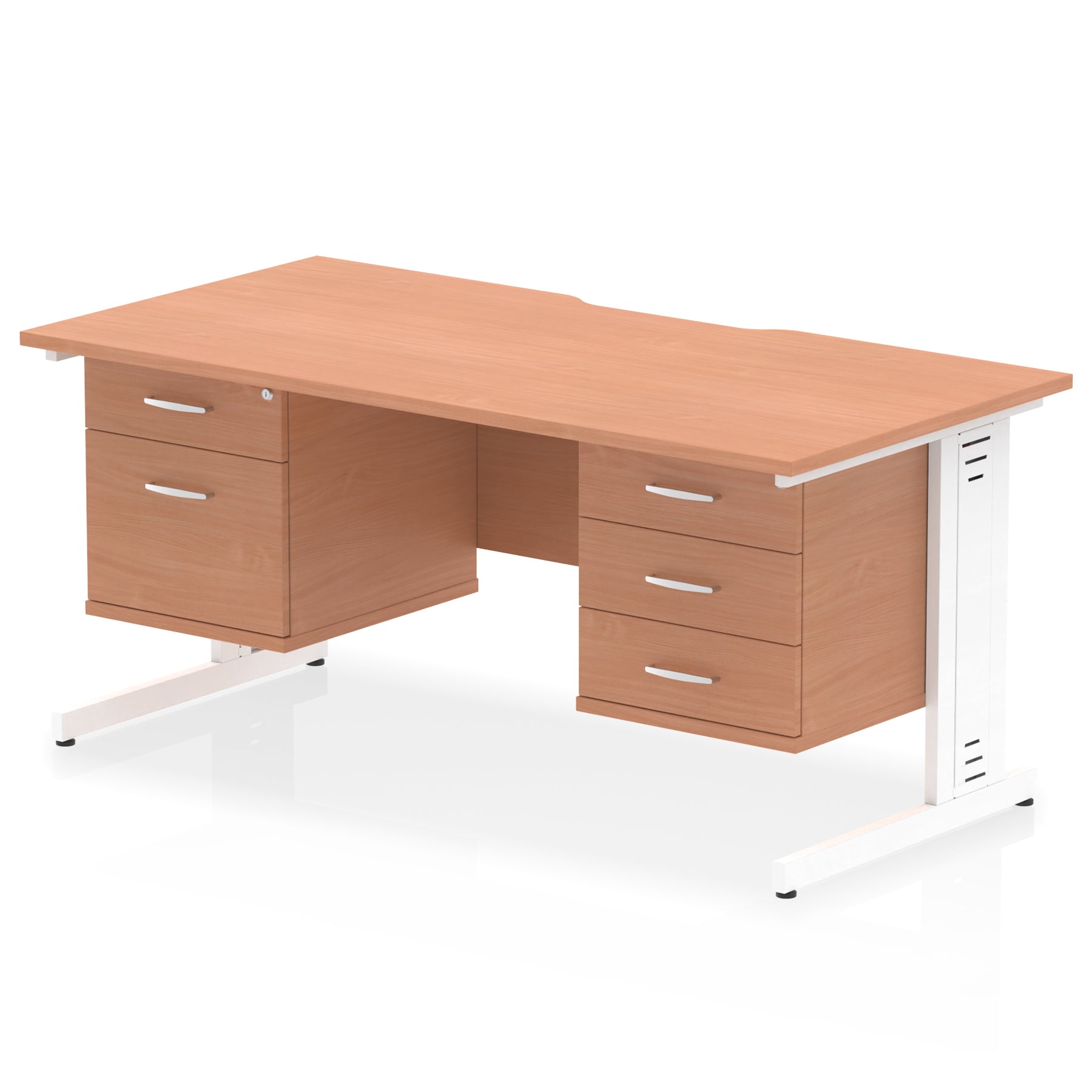 Impulse 1600mm Scalloped Edge Office Desk with Cable Management, 2 Fixed Pedestals, Multiple Wood & Leg Colours, MFC, Self-Assembly, 10 Year Warranty