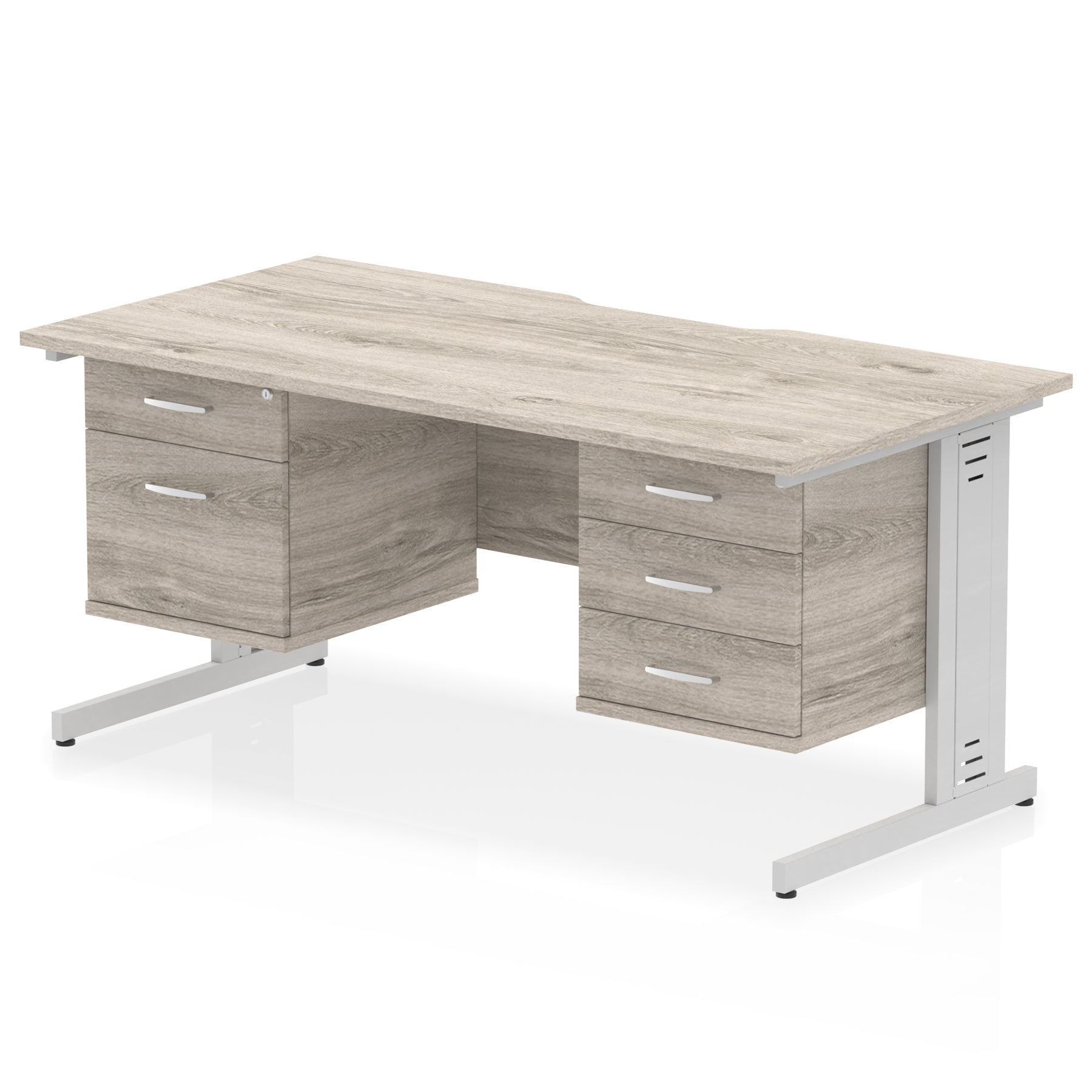 Impulse 1600mm Scalloped Edge Office Desk with Cable Management, 2 Fixed Pedestals, Multiple Wood & Leg Colours, MFC, Self-Assembly, 10 Year Warranty
