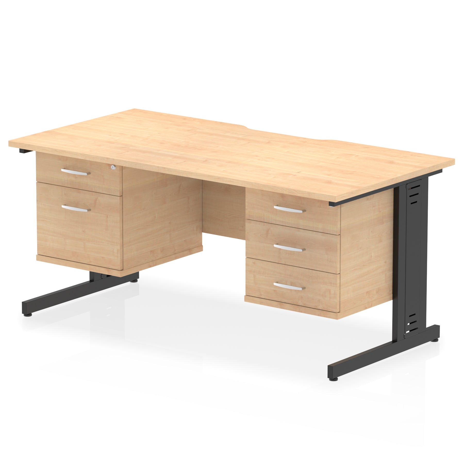 Impulse 1600mm Scalloped Edge Office Desk with Cable Management, 2 Fixed Pedestals, Multiple Wood & Leg Colours, MFC, Self-Assembly, 10 Year Warranty