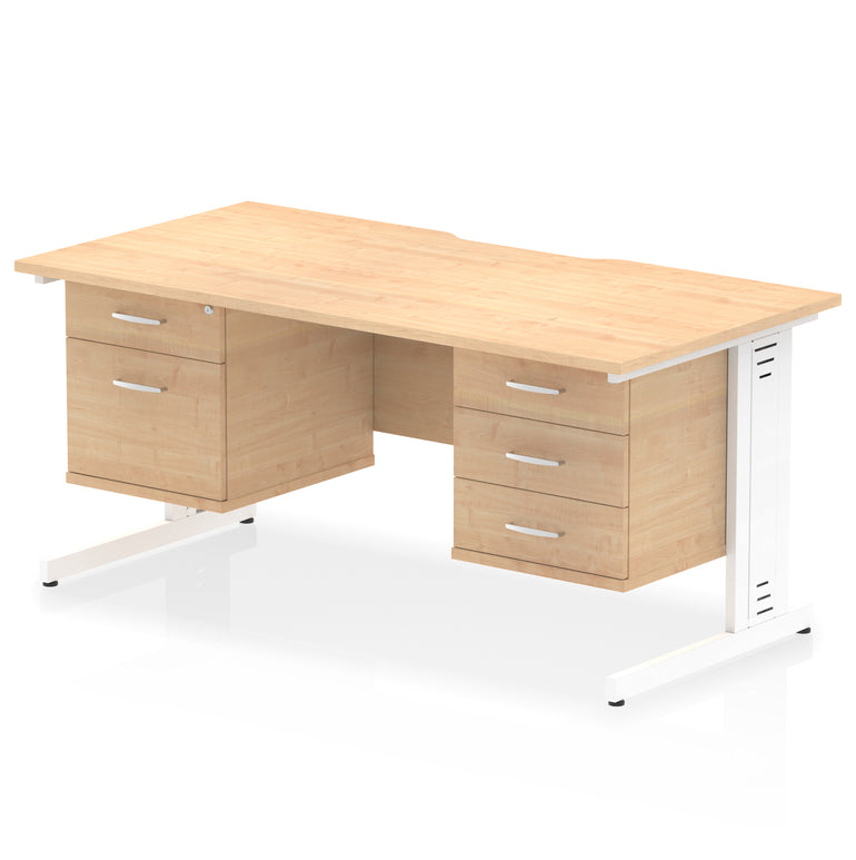 Impulse 1600mm Scalloped Edge Office Desk with Cable Management, 2 Fixed Pedestals, Multiple Wood & Leg Colours, MFC, Self-Assembly, 10 Year Warranty
