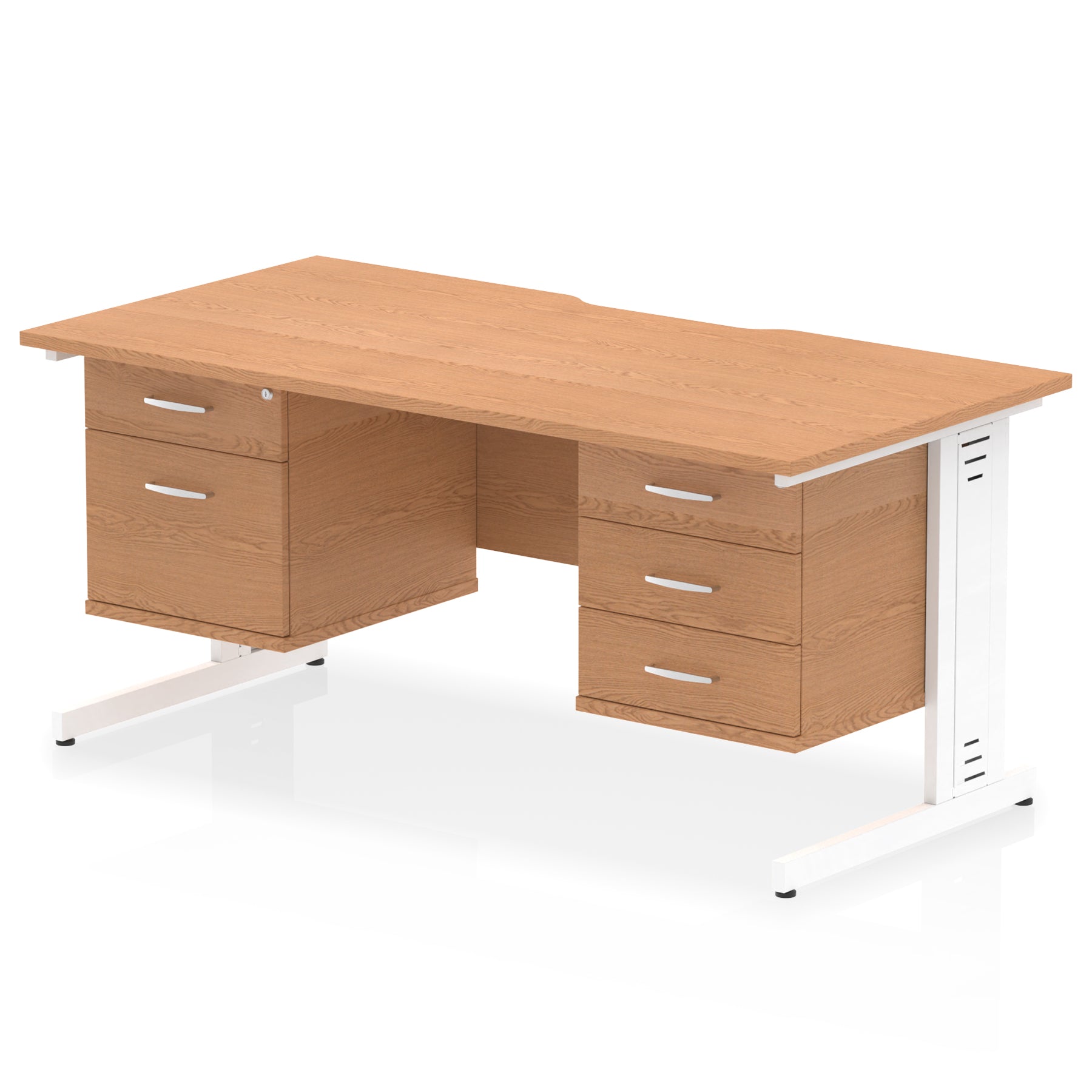 Impulse 1600mm Scalloped Edge Office Desk with Cable Management, 2 Fixed Pedestals, Multiple Wood & Leg Colours, MFC, Self-Assembly, 10 Year Warranty