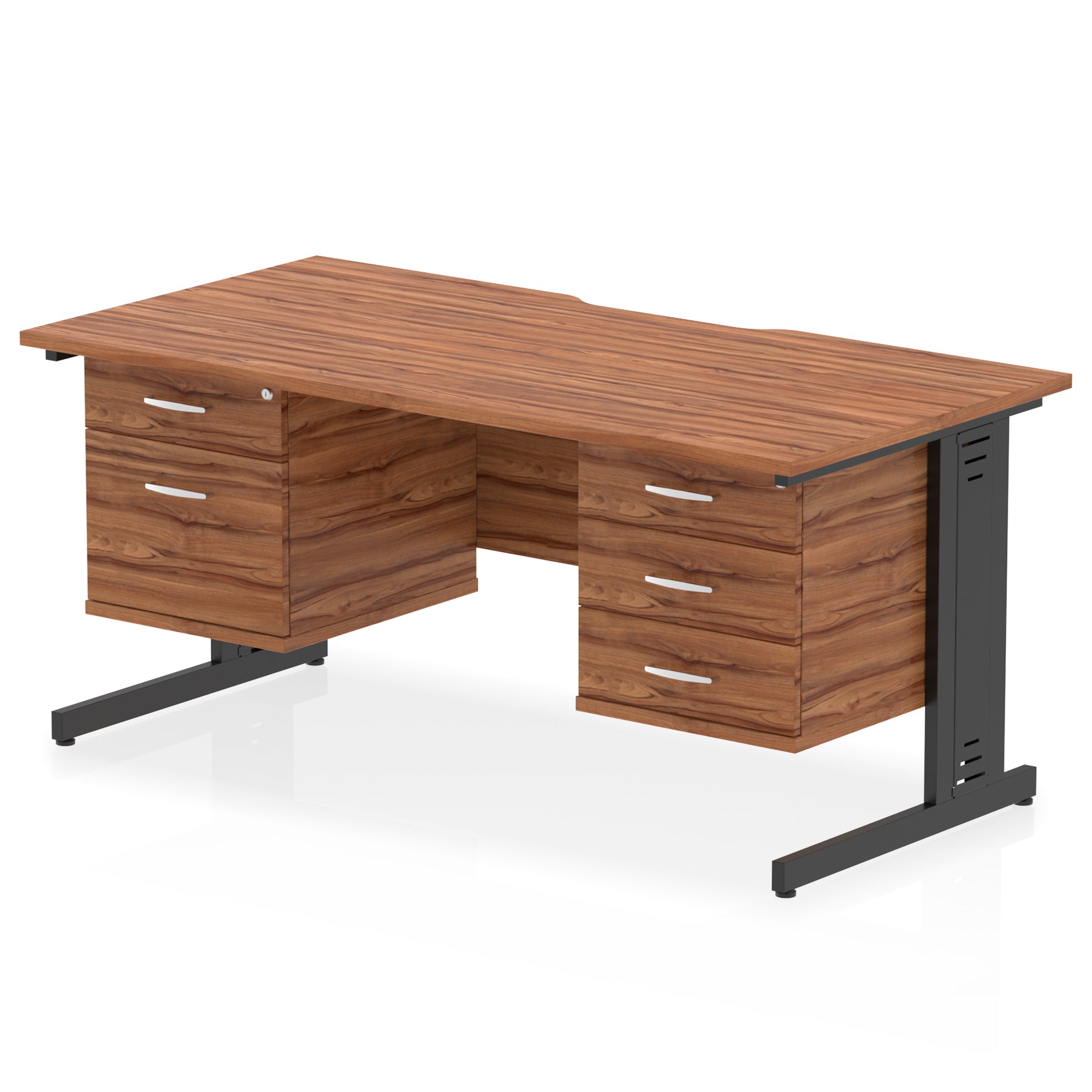 Impulse 1600mm Scalloped Edge Office Desk with Cable Management, 2 Fixed Pedestals, Multiple Wood & Leg Colours, MFC, Self-Assembly, 10 Year Warranty