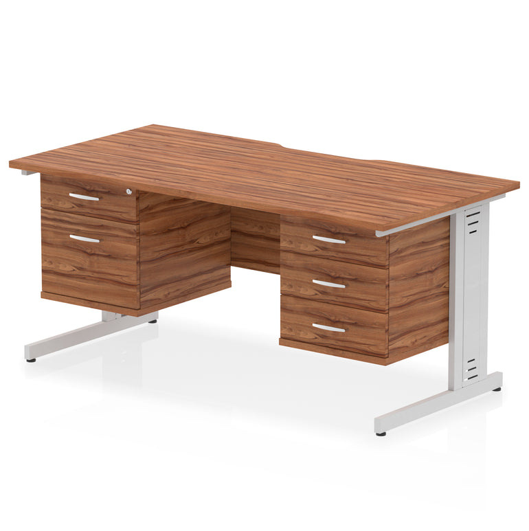 Impulse 1600mm Scalloped Edge Office Desk with Cable Management, 2 Fixed Pedestals, Multiple Wood & Leg Colours, MFC, Self-Assembly, 10 Year Warranty