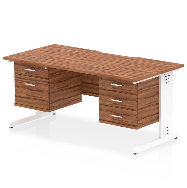 Impulse 1600mm Scalloped Edge Office Desk with Cable Management, 2 Fixed Pedestals, Multiple Wood & Leg Colours, MFC, Self-Assembly, 10 Year Warranty