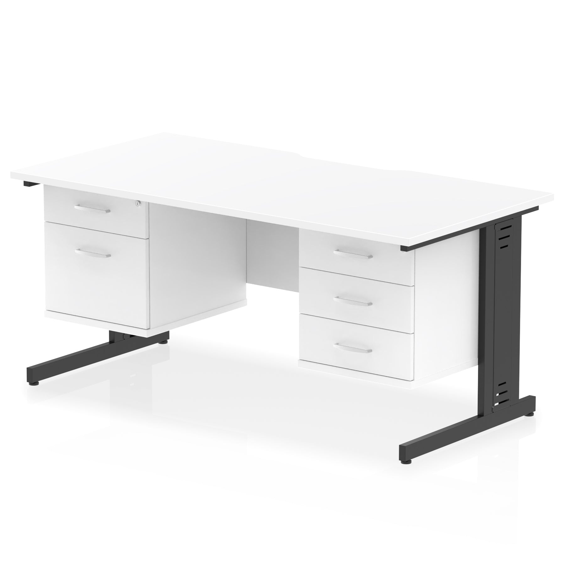 Impulse 1600mm Scalloped Edge Office Desk with Cable Management, 2 Fixed Pedestals, Multiple Wood & Leg Colours, MFC, Self-Assembly, 10 Year Warranty