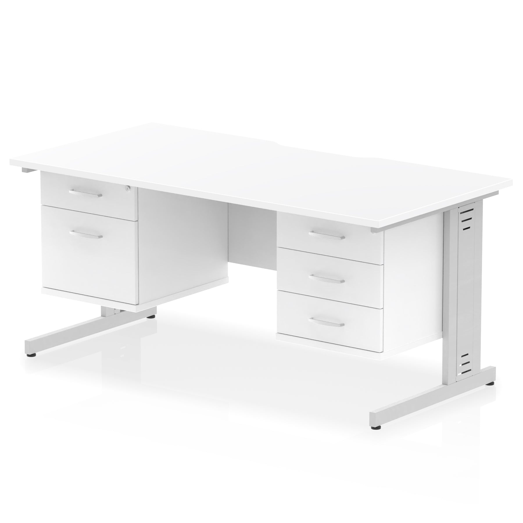 Impulse 1600mm Scalloped Edge Office Desk with Cable Management, 2 Fixed Pedestals, Multiple Wood & Leg Colours, MFC, Self-Assembly, 10 Year Warranty