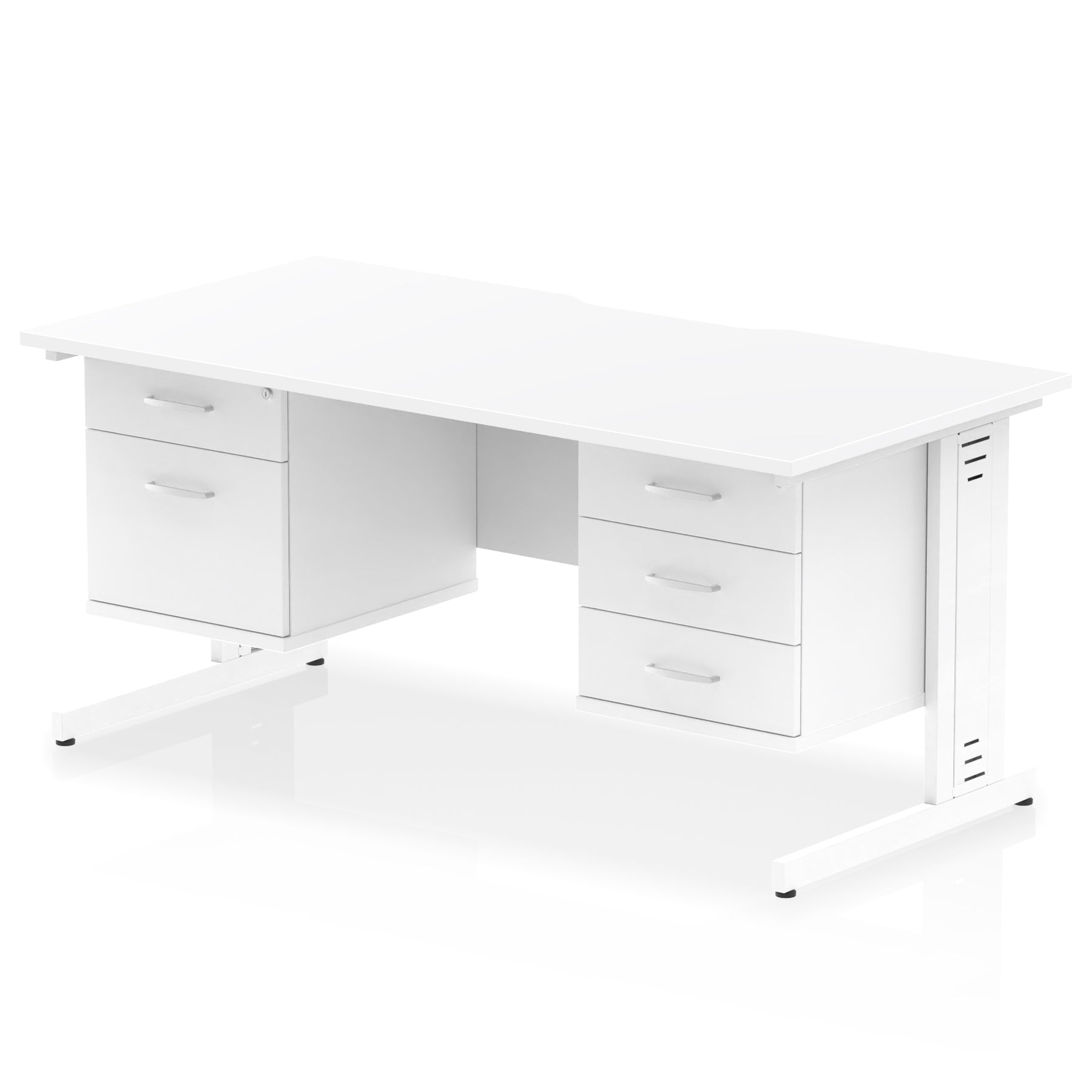 Impulse 1600mm Scalloped Edge Office Desk with Cable Management, 2 Fixed Pedestals, Multiple Wood & Leg Colours, MFC, Self-Assembly, 10 Year Warranty