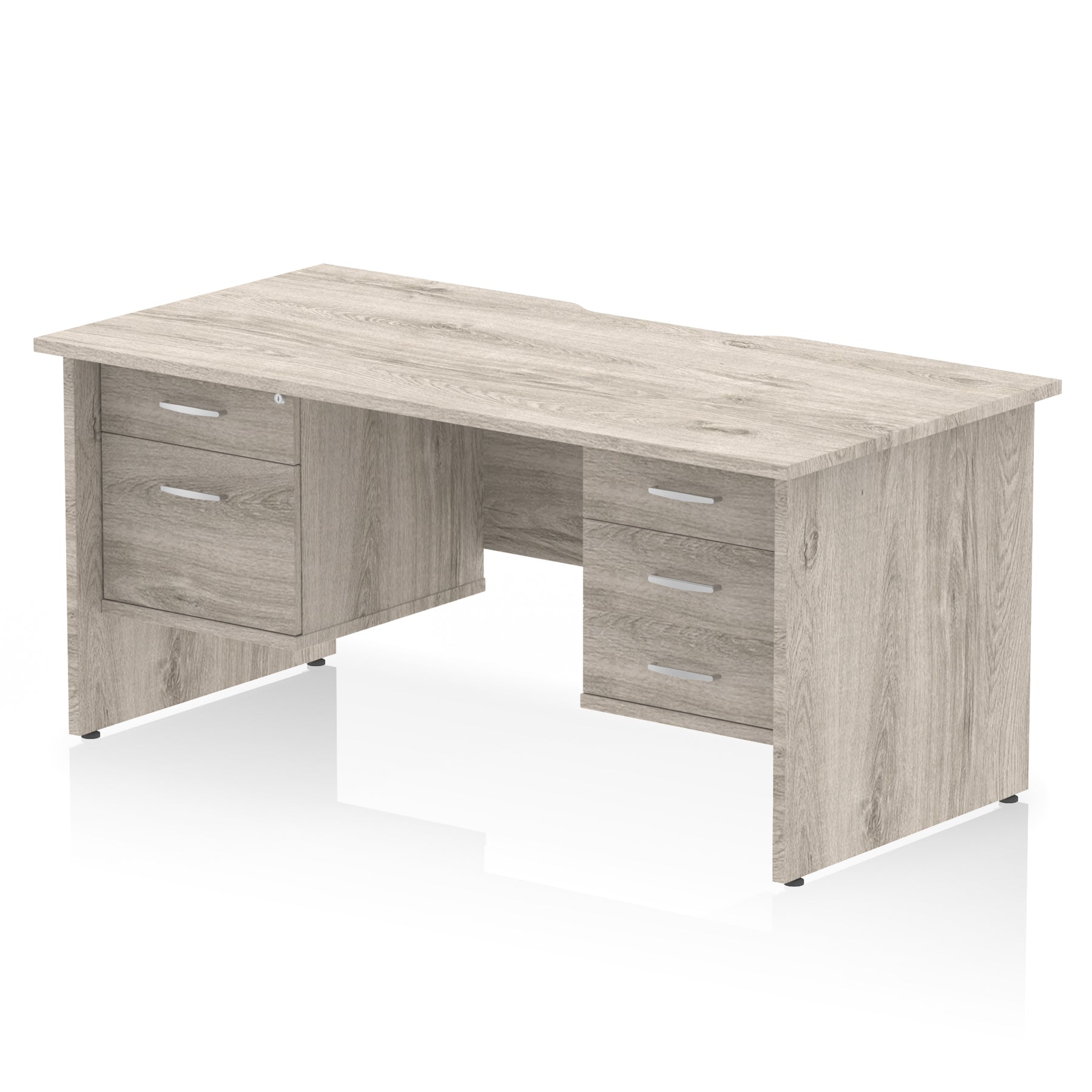Impulse Scalloped Edge 1600mm Panel End Office Desk with Two Fixed Pedestals, Multiple Wood & White Finishes, 2 or 3 Drawer Options, MFC, 10 Year Warranty, Self-Assembly