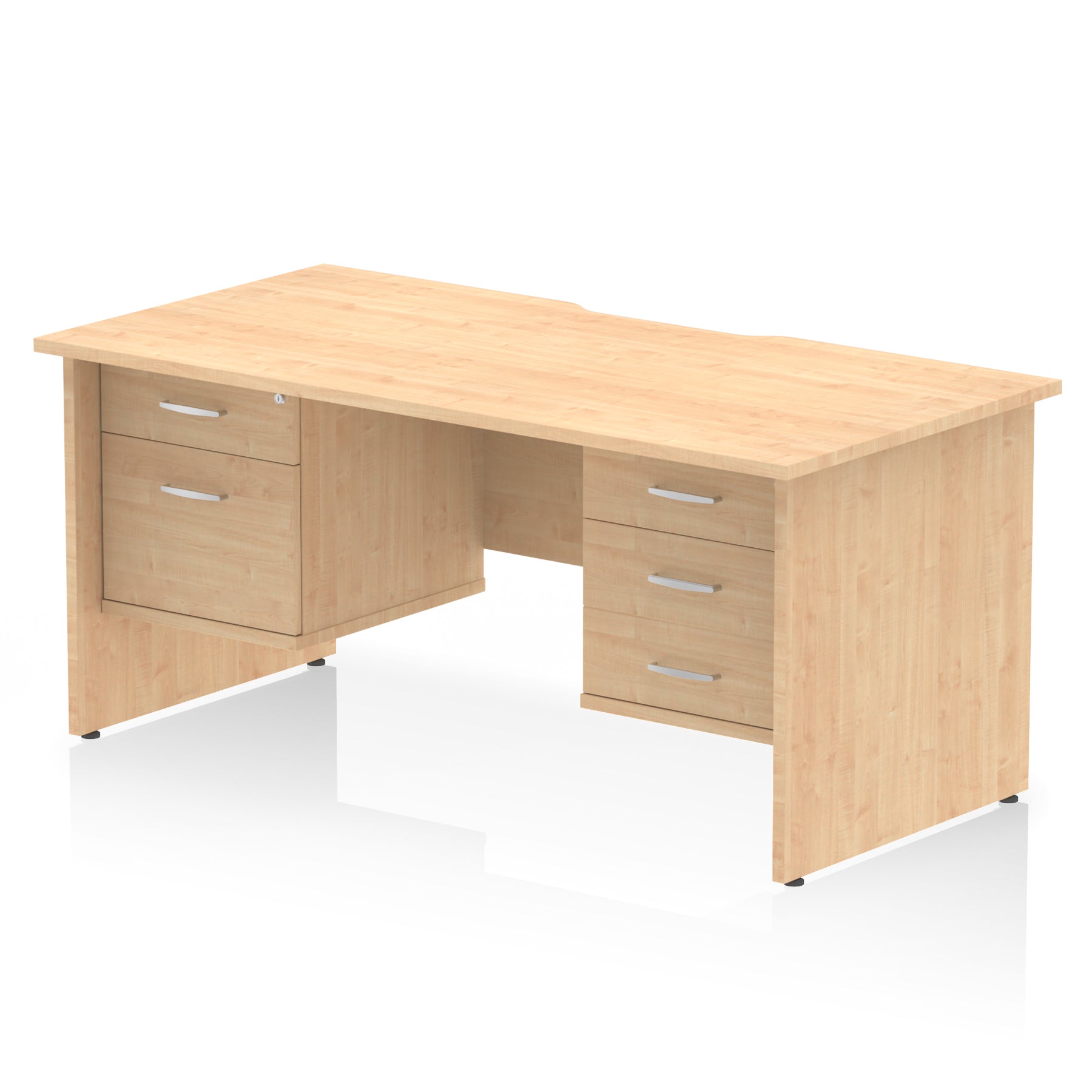 Impulse Scalloped Edge 1600mm Panel End Office Desk with Two Fixed Pedestals, Multiple Wood & White Finishes, 2 or 3 Drawer Options, MFC, 10 Year Warranty, Self-Assembly