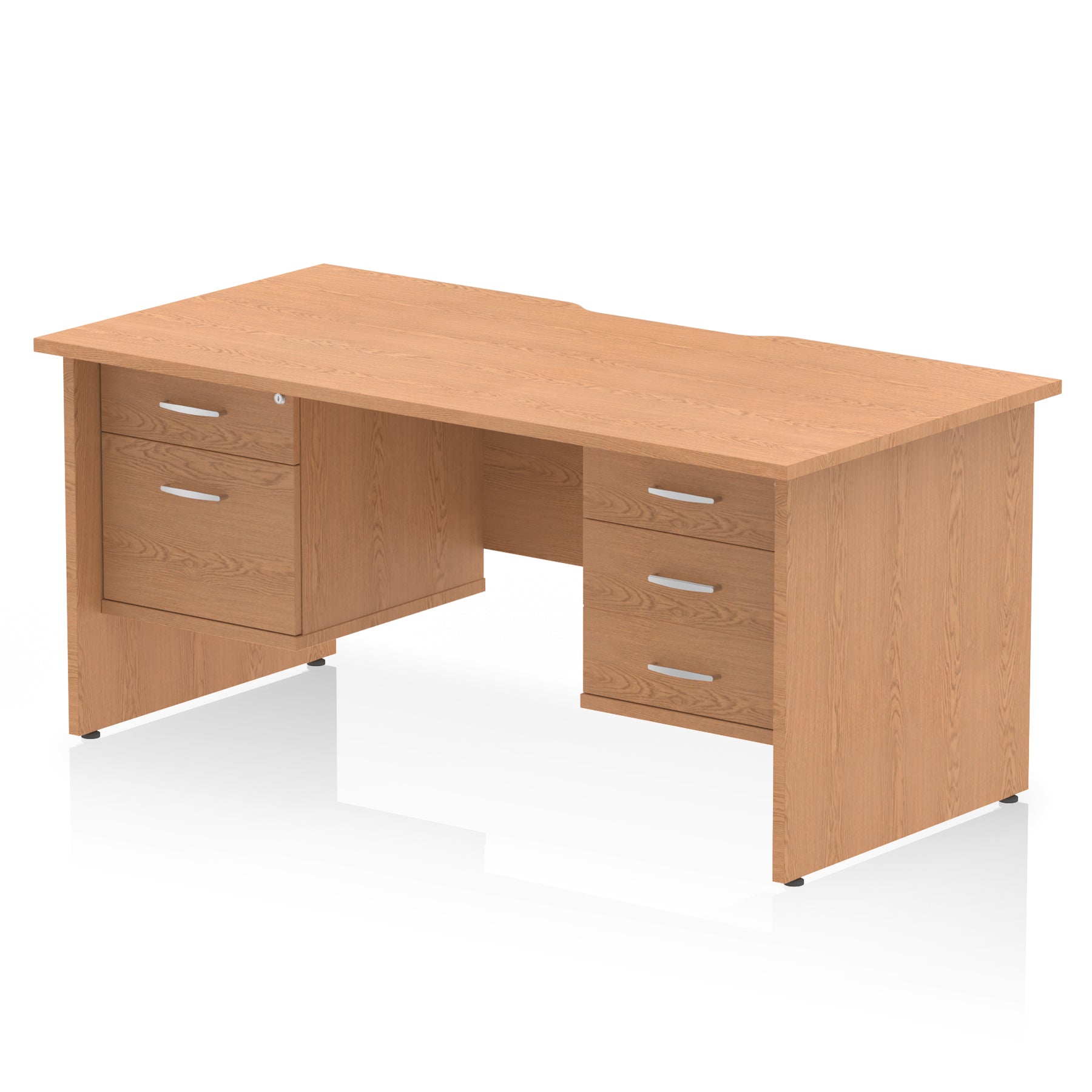 Impulse Scalloped Edge 1600mm Panel End Office Desk with Two Fixed Pedestals, Multiple Wood & White Finishes, 2 or 3 Drawer Options, MFC, 10 Year Warranty, Self-Assembly