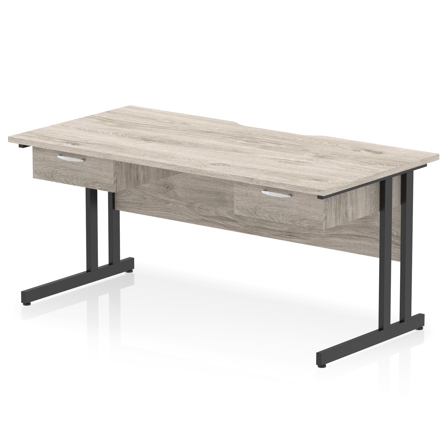 Impulse Scalloped Edge Cantilever Straight Office Desk with Two One Drawer Fixed Pedestals, 1600mm Wide, Multiple Surface & Frame Colours, MFC, 10 Year Warranty, Self-Assembly