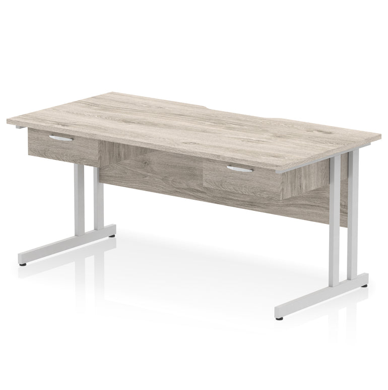 Impulse Scalloped Edge Cantilever Straight Office Desk with Two One Drawer Fixed Pedestals, 1600mm Wide, Multiple Surface & Frame Colours, MFC, 10 Year Warranty, Self-Assembly