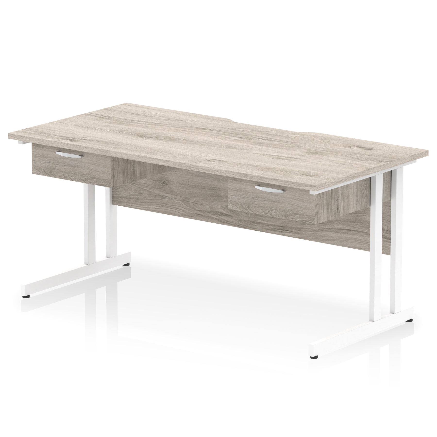 Impulse Scalloped Edge Cantilever Straight Office Desk with Two One Drawer Fixed Pedestals, 1600mm Wide, Multiple Surface & Frame Colours, MFC, 10 Year Warranty, Self-Assembly