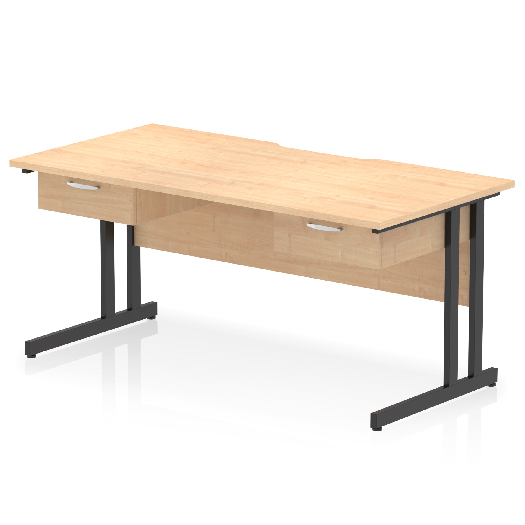 Impulse Scalloped Edge Cantilever Straight Office Desk with Two One Drawer Fixed Pedestals, 1600mm Wide, Multiple Surface & Frame Colours, MFC, 10 Year Warranty, Self-Assembly