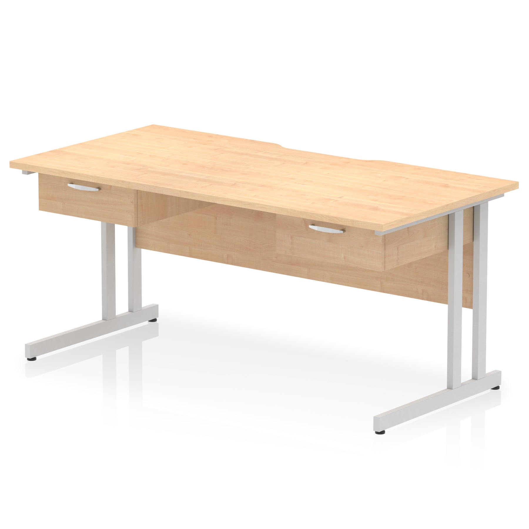 Impulse Scalloped Edge Cantilever Straight Office Desk with Two One Drawer Fixed Pedestals, 1600mm Wide, Multiple Surface & Frame Colours, MFC, 10 Year Warranty, Self-Assembly