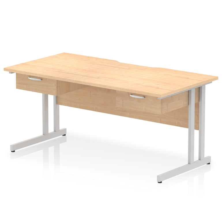 Impulse Scalloped Edge Cantilever Straight Office Desk with Two One Drawer Fixed Pedestals, 1600mm Wide, Multiple Surface & Frame Colours, MFC, 10 Year Warranty, Self-Assembly