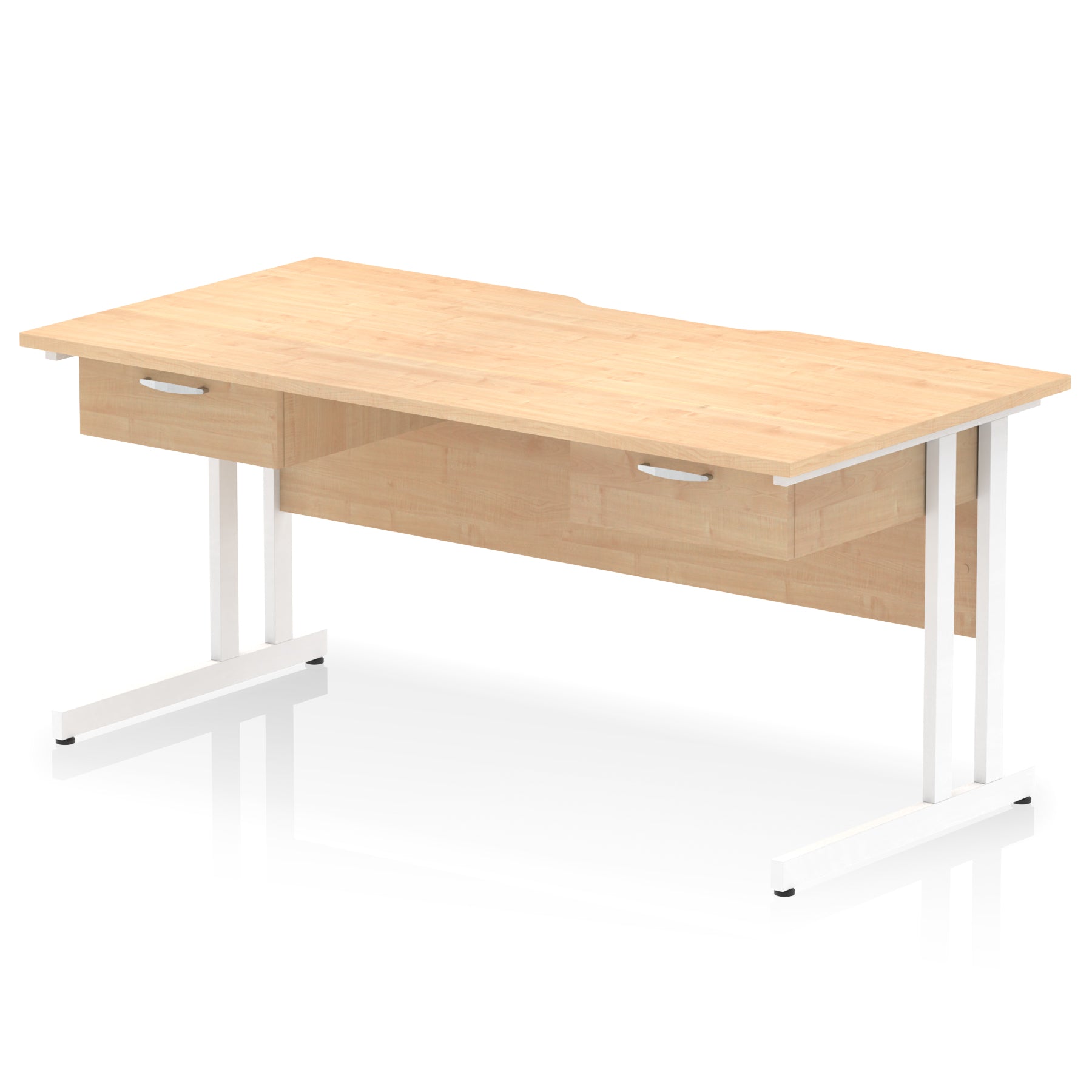 Impulse Scalloped Edge Cantilever Straight Office Desk with Two One Drawer Fixed Pedestals, 1600mm Wide, Multiple Surface & Frame Colours, MFC, 10 Year Warranty, Self-Assembly