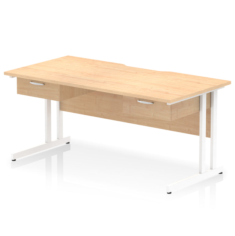 Impulse Scalloped Edge Cantilever Straight Office Desk with Two One Drawer Fixed Pedestals, 1600mm Wide, Multiple Surface & Frame Colours, MFC, 10 Year Warranty, Self-Assembly
