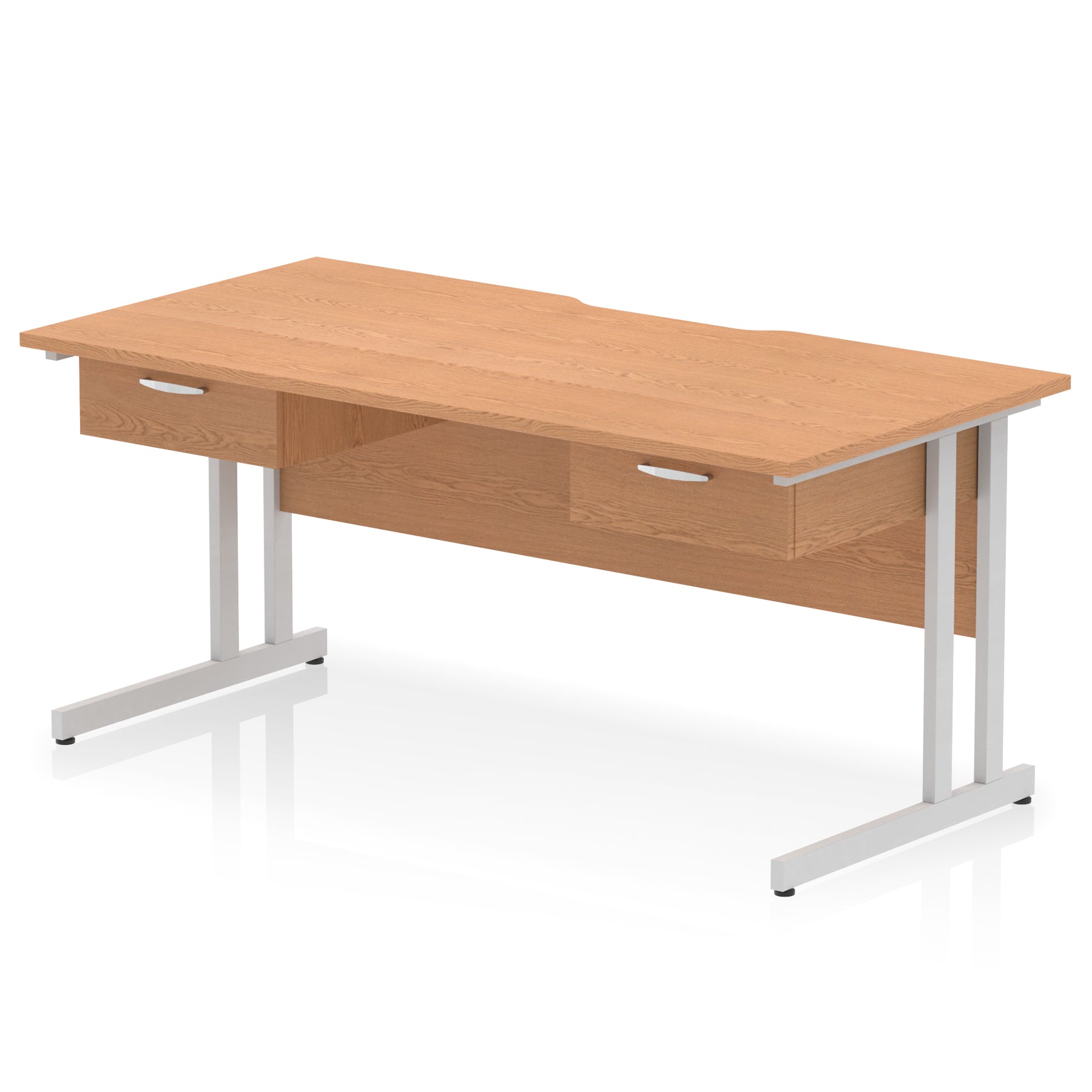 Impulse Scalloped Edge Cantilever Straight Office Desk with Two One Drawer Fixed Pedestals, 1600mm Wide, Multiple Surface & Frame Colours, MFC, 10 Year Warranty, Self-Assembly