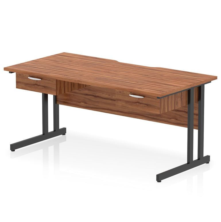 Impulse Scalloped Edge Cantilever Straight Office Desk with Two One Drawer Fixed Pedestals, 1600mm Wide, Multiple Surface & Frame Colours, MFC, 10 Year Warranty, Self-Assembly