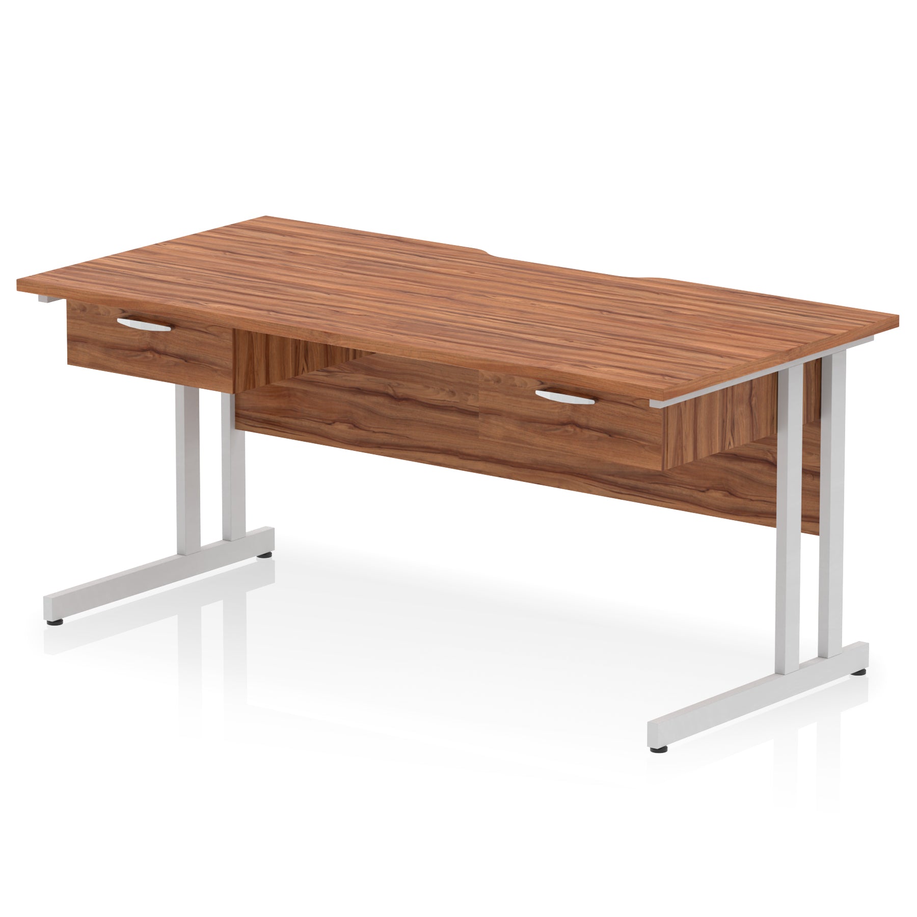 Impulse Scalloped Edge Cantilever Straight Office Desk with Two One Drawer Fixed Pedestals, 1600mm Wide, Multiple Surface & Frame Colours, MFC, 10 Year Warranty, Self-Assembly