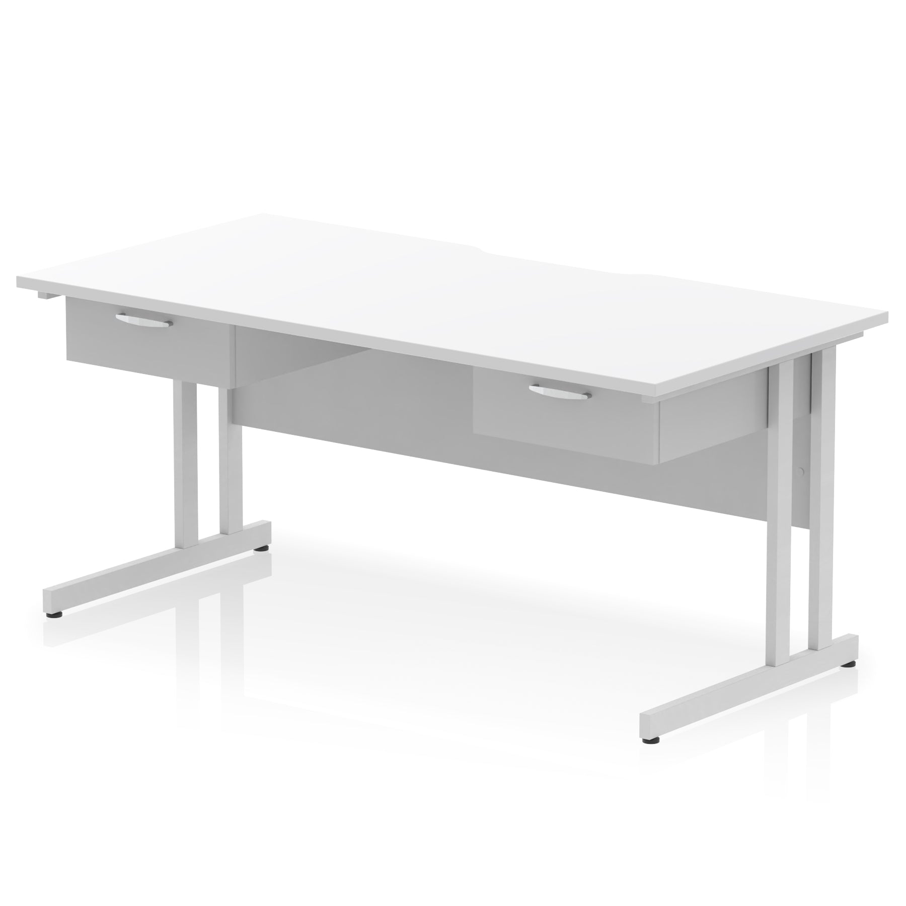 Impulse Scalloped Edge Cantilever Straight Office Desk with Two One Drawer Fixed Pedestals, 1600mm Wide, Multiple Surface & Frame Colours, MFC, 10 Year Warranty, Self-Assembly