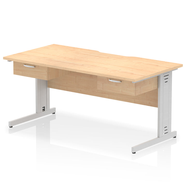 Impulse Scalloped Edge Cable Managed Desk 1600mm – 2 One-Drawer Pedestals – Multiple Colours & Frame Options – MFC – Self Assembly – 10 Year Warranty