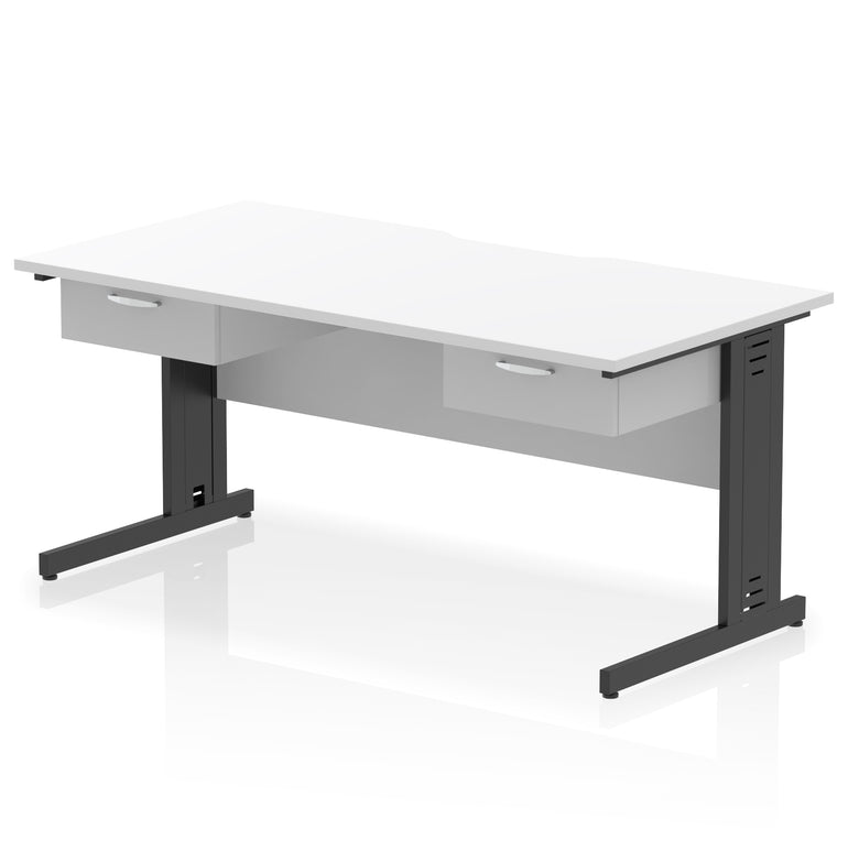 Impulse Scalloped Edge Cable Managed Desk 1600mm – 2 One-Drawer Pedestals – Multiple Colours & Frame Options – MFC – Self Assembly – 10 Year Warranty