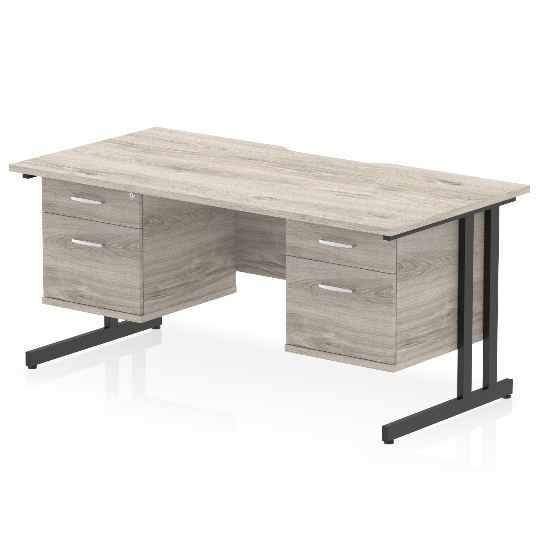 Impulse 1600mm Cantilever Desk with Scalloped Edge & 2 Fixed Pedestals – Choice of Wood or White Finishes, Leg Colours & Drawer Options – MFC, Self Assembly, 10 Year Warranty