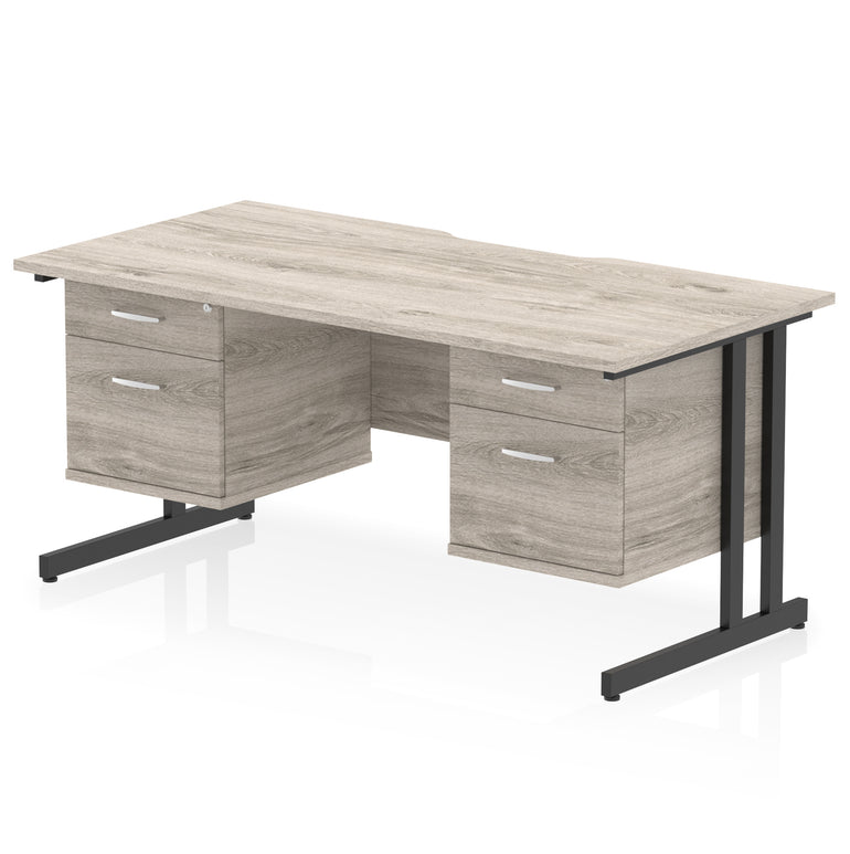 Impulse 1600mm Cantilever Desk with Scalloped Edge & 2 Fixed Pedestals – Choice of Wood or White Finishes, Leg Colours & Drawer Options – MFC, Self Assembly, 10 Year Warranty