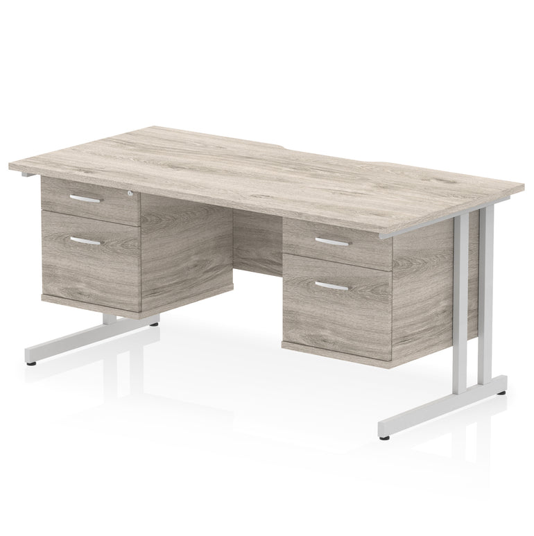 Impulse 1600mm Cantilever Desk with Scalloped Edge & 2 Fixed Pedestals – Choice of Wood or White Finishes, Leg Colours & Drawer Options – MFC, Self Assembly, 10 Year Warranty
