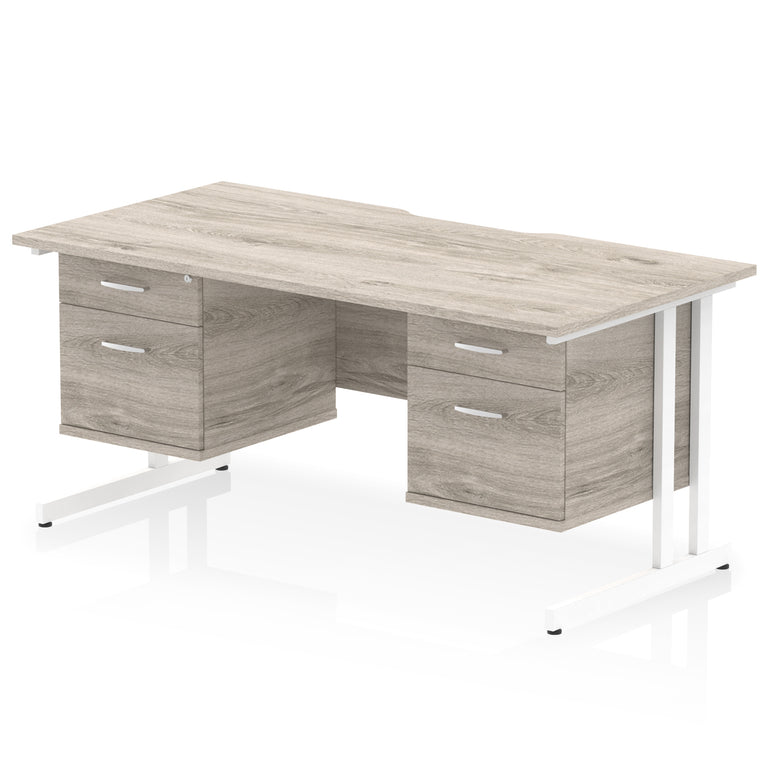Impulse 1600mm Cantilever Desk with Scalloped Edge & 2 Fixed Pedestals – Choice of Wood or White Finishes, Leg Colours & Drawer Options – MFC, Self Assembly, 10 Year Warranty