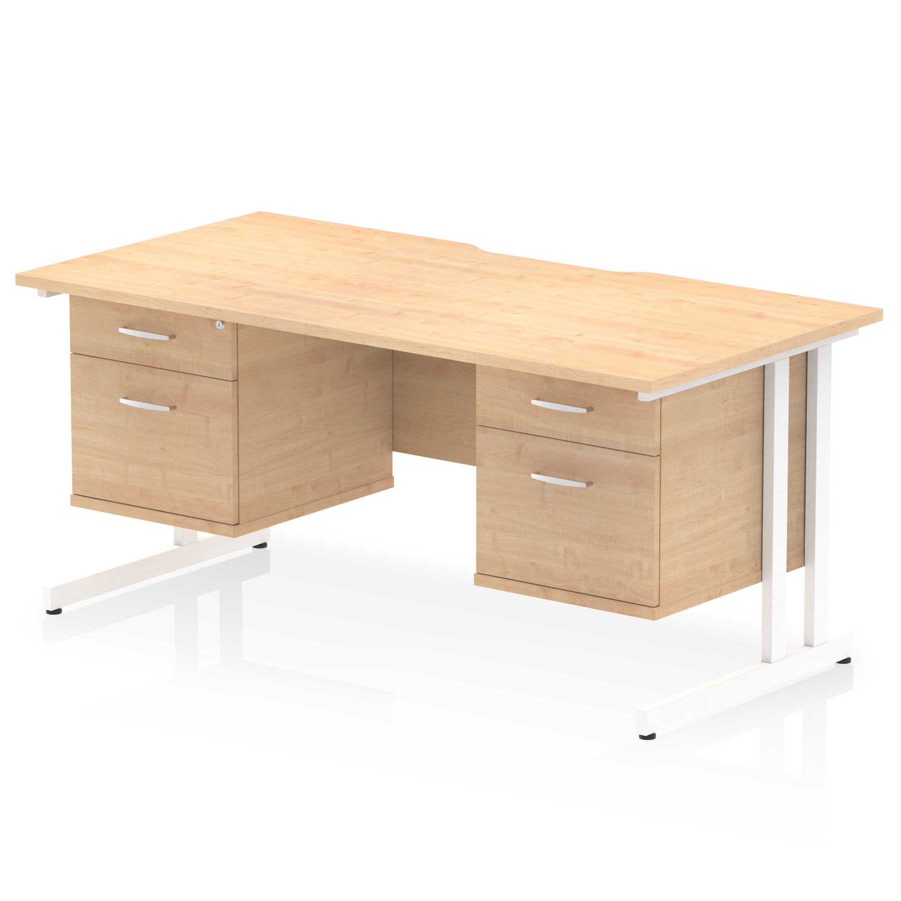 Impulse 1600mm Cantilever Desk with Scalloped Edge & 2 Fixed Pedestals – Choice of Wood or White Finishes, Leg Colours & Drawer Options – MFC, Self Assembly, 10 Year Warranty