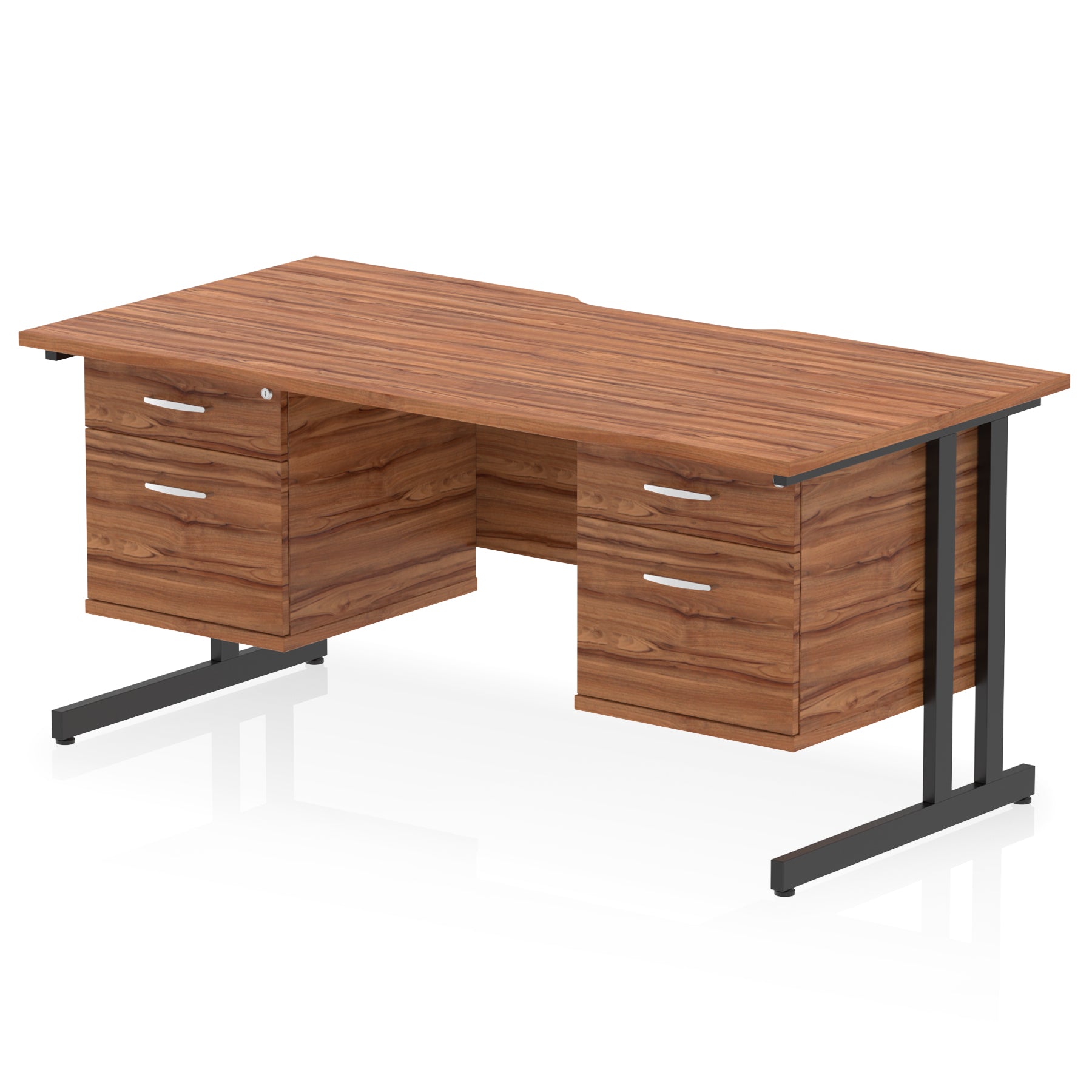 Impulse 1600mm Cantilever Desk with Scalloped Edge & 2 Fixed Pedestals – Choice of Wood or White Finishes, Leg Colours & Drawer Options – MFC, Self Assembly, 10 Year Warranty