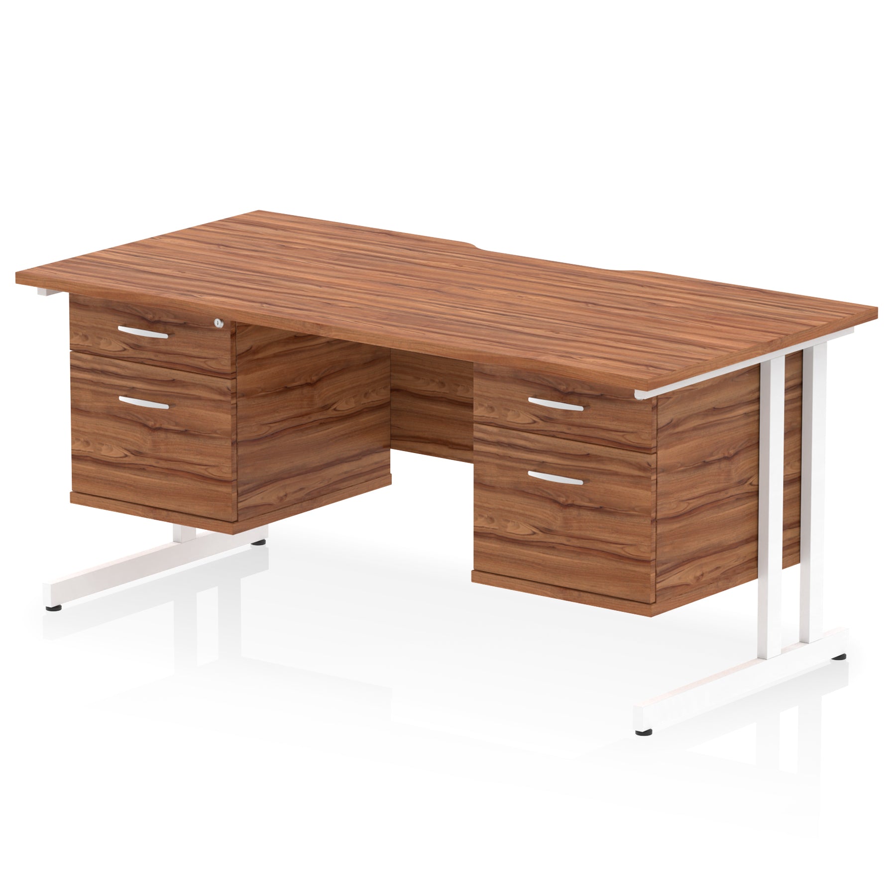 Impulse 1600mm Cantilever Desk with Scalloped Edge & 2 Fixed Pedestals – Choice of Wood or White Finishes, Leg Colours & Drawer Options – MFC, Self Assembly, 10 Year Warranty