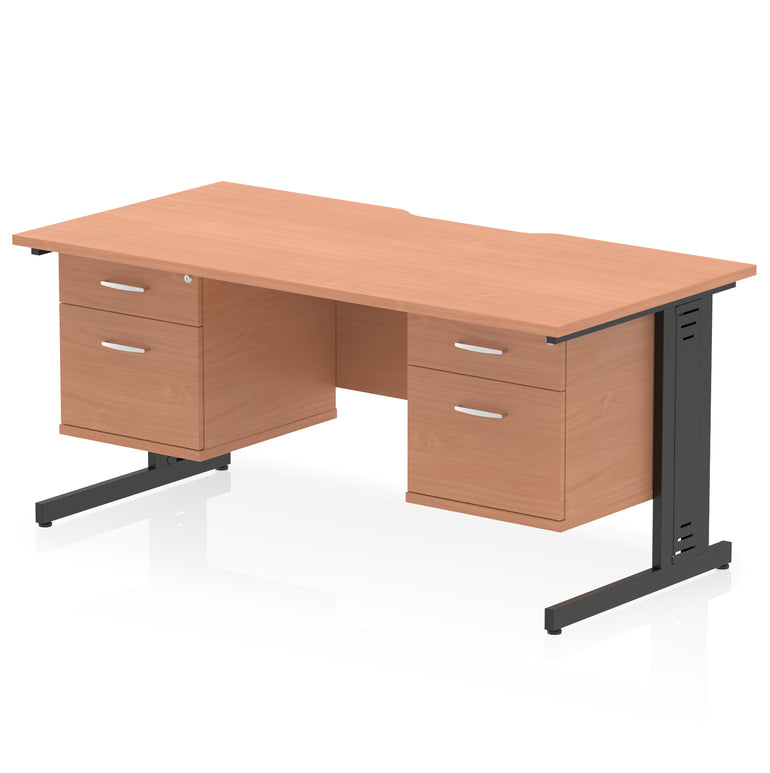 Impulse 1600mm Scalloped Edge Office Desk with Cable Management, 2 Fixed Pedestals, Multiple Wood & Leg Colours, MFC, Self-Assembly, 10 Year Warranty