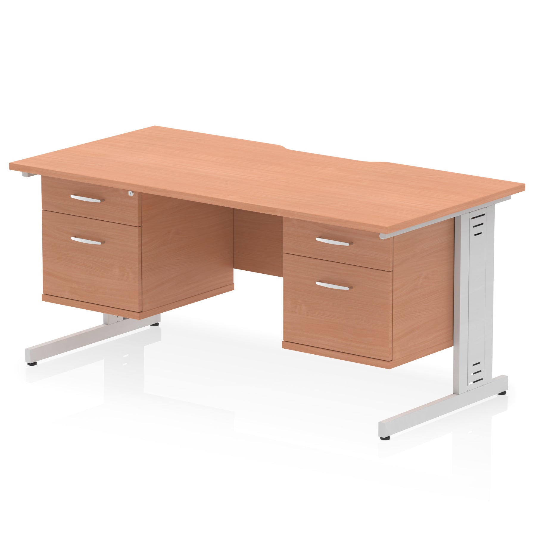 Impulse 1600mm Scalloped Edge Office Desk with Cable Management, 2 Fixed Pedestals, Multiple Wood & Leg Colours, MFC, Self-Assembly, 10 Year Warranty
