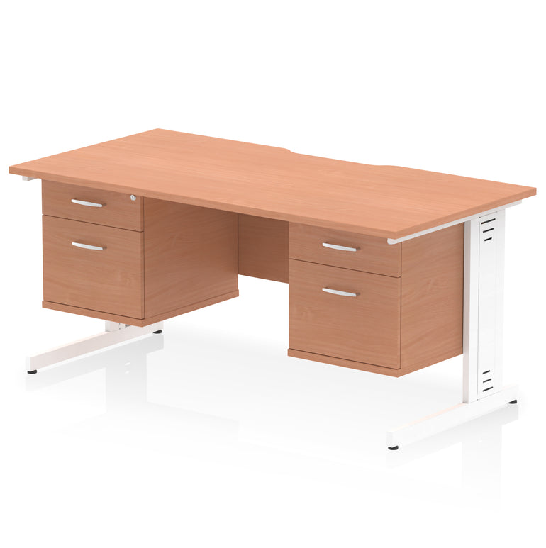 Impulse 1600mm Scalloped Edge Office Desk with Cable Management, 2 Fixed Pedestals, Multiple Wood & Leg Colours, MFC, Self-Assembly, 10 Year Warranty