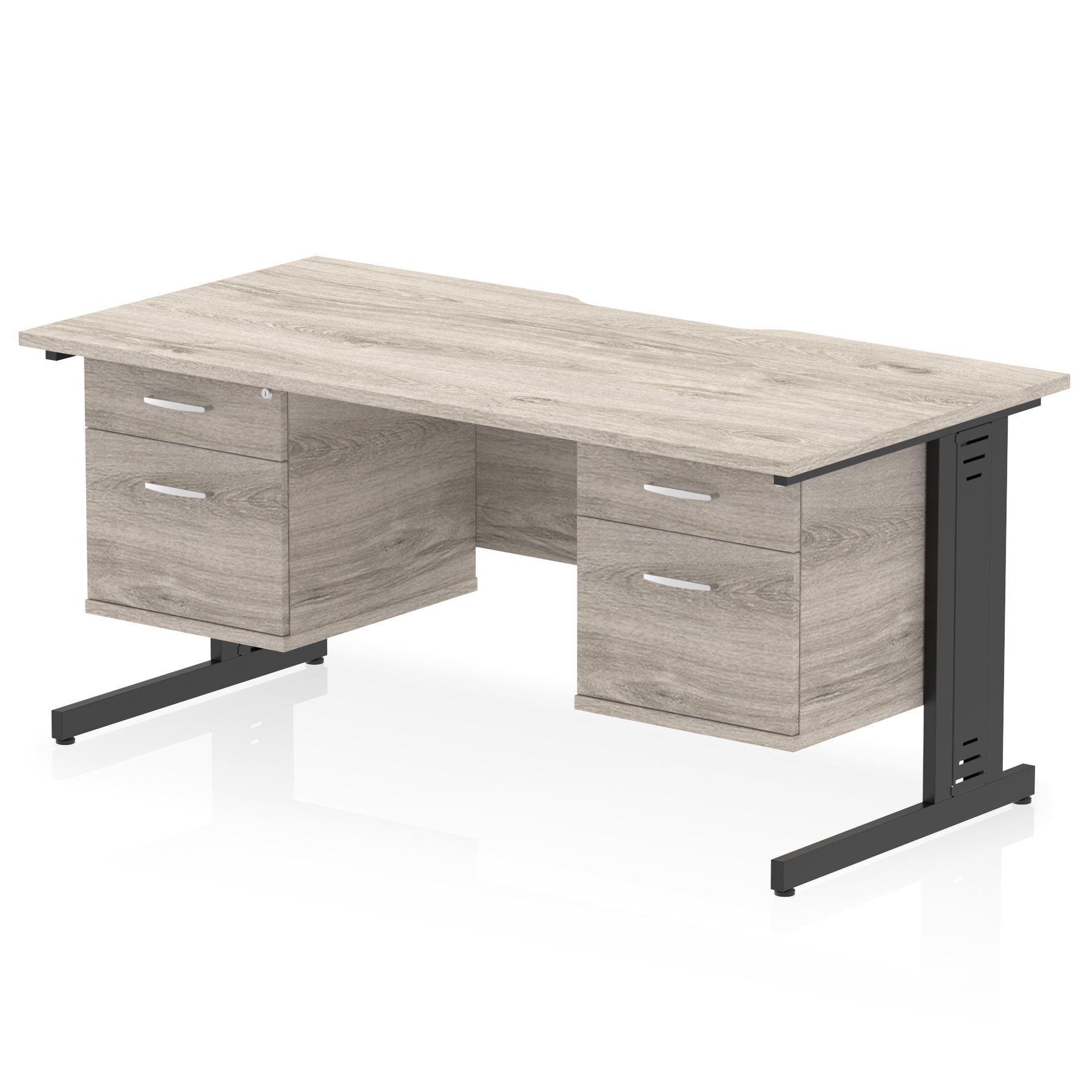 Impulse 1600mm Scalloped Edge Office Desk with Cable Management, 2 Fixed Pedestals, Multiple Wood & Leg Colours, MFC, Self-Assembly, 10 Year Warranty