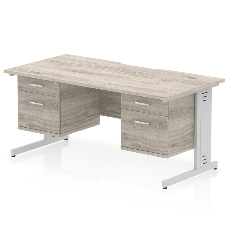 Impulse 1600mm Scalloped Edge Office Desk with Cable Management, 2 Fixed Pedestals, Multiple Wood & Leg Colours, MFC, Self-Assembly, 10 Year Warranty