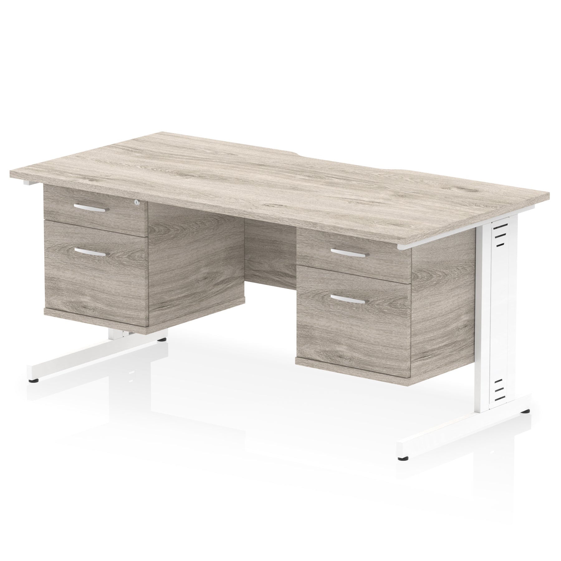 Impulse 1600mm Scalloped Edge Office Desk with Cable Management, 2 Fixed Pedestals, Multiple Wood & Leg Colours, MFC, Self-Assembly, 10 Year Warranty