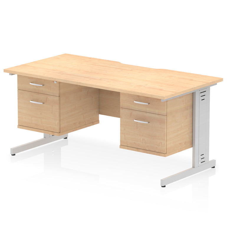 Impulse 1600mm Scalloped Edge Office Desk with Cable Management, 2 Fixed Pedestals, Multiple Wood & Leg Colours, MFC, Self-Assembly, 10 Year Warranty