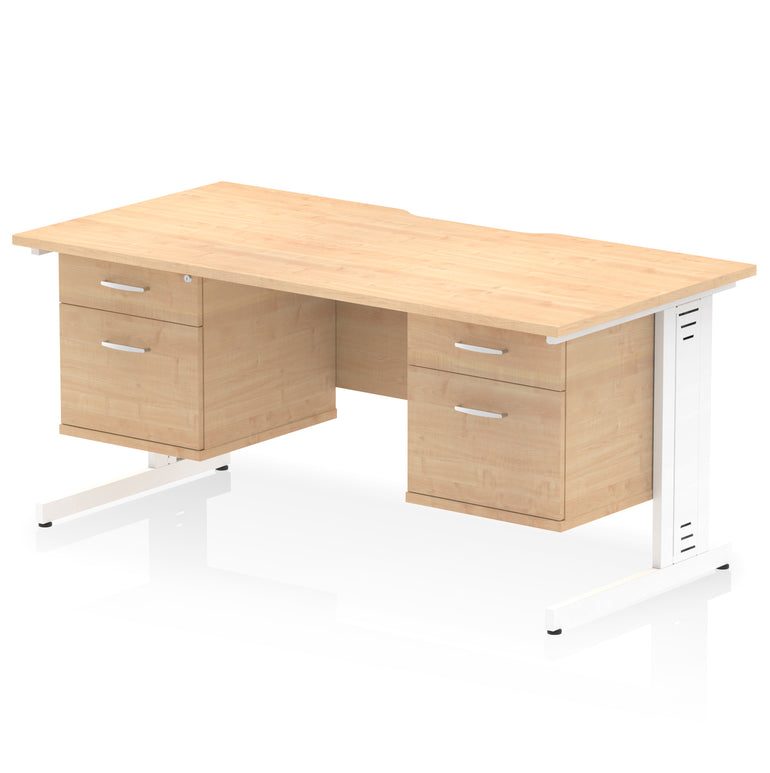 Impulse 1600mm Scalloped Edge Office Desk with Cable Management, 2 Fixed Pedestals, Multiple Wood & Leg Colours, MFC, Self-Assembly, 10 Year Warranty