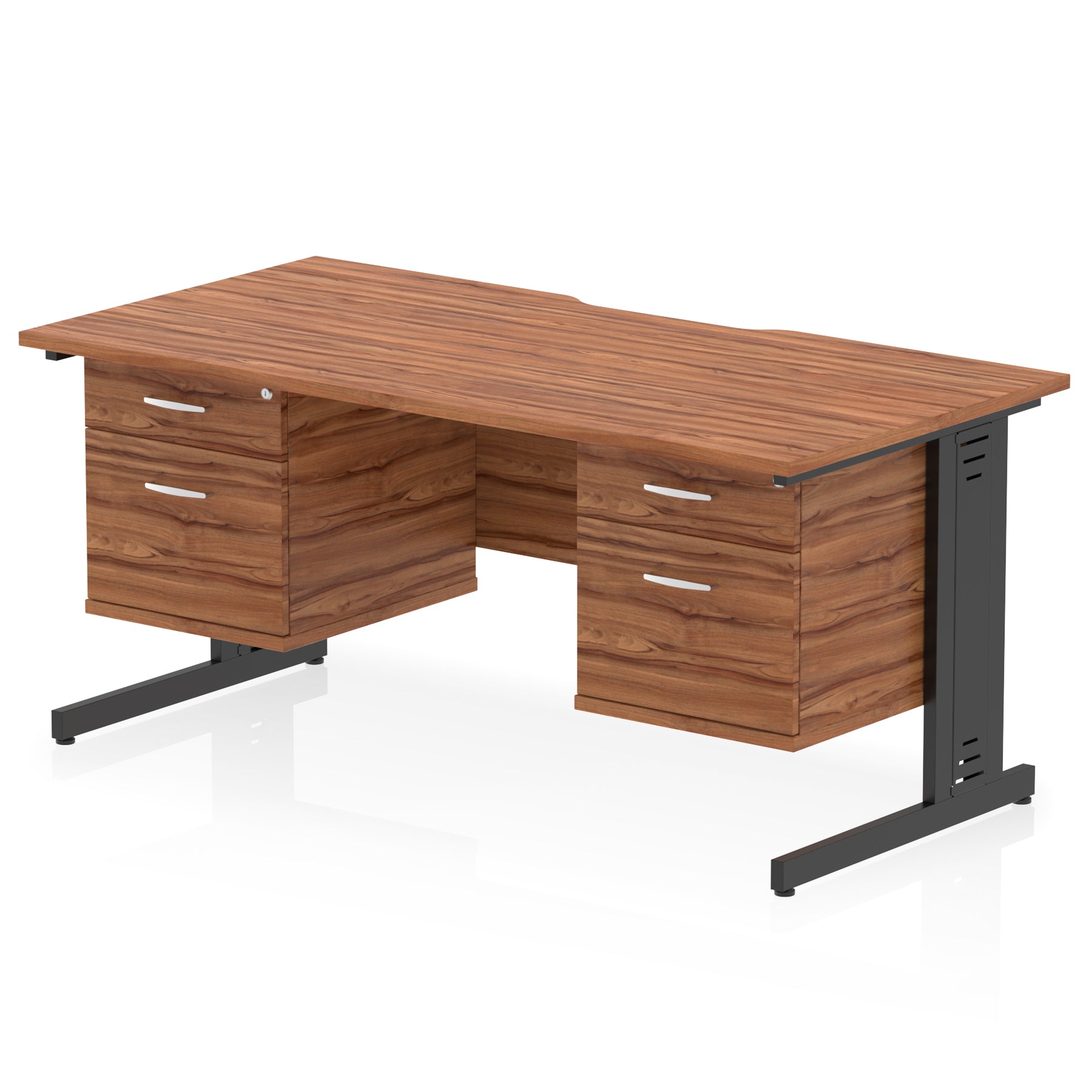 Impulse 1600mm Scalloped Edge Office Desk with Cable Management, 2 Fixed Pedestals, Multiple Wood & Leg Colours, MFC, Self-Assembly, 10 Year Warranty