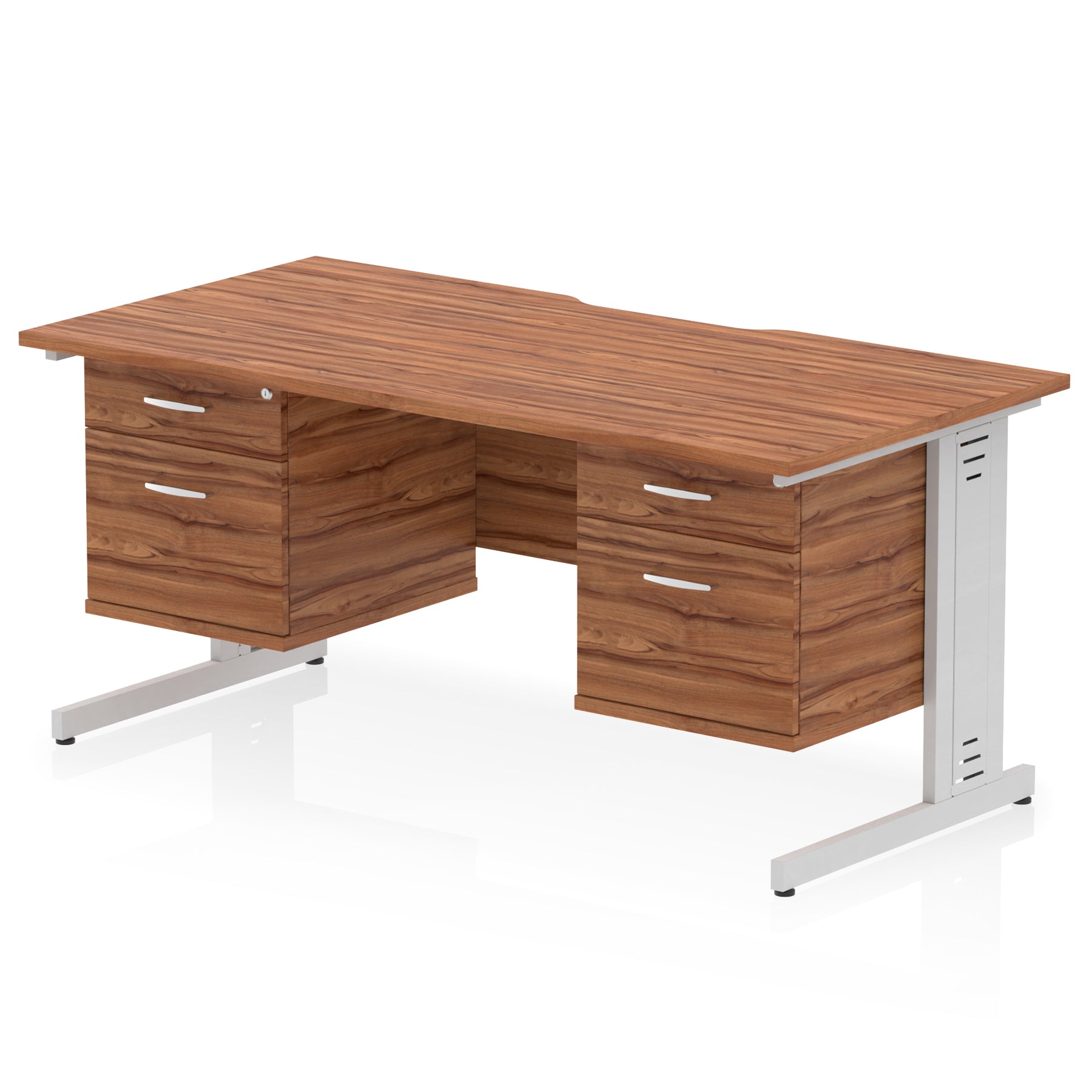 Impulse 1600mm Scalloped Edge Office Desk with Cable Management, 2 Fixed Pedestals, Multiple Wood & Leg Colours, MFC, Self-Assembly, 10 Year Warranty