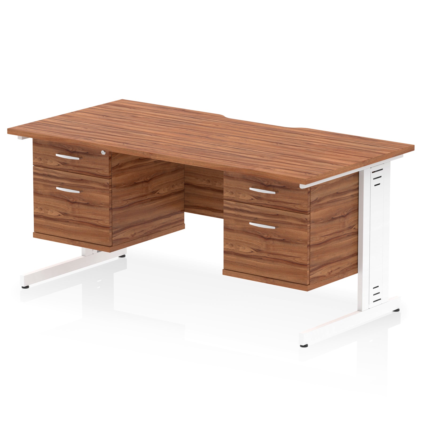 Impulse 1600mm Scalloped Edge Office Desk with Cable Management, 2 Fixed Pedestals, Multiple Wood & Leg Colours, MFC, Self-Assembly, 10 Year Warranty