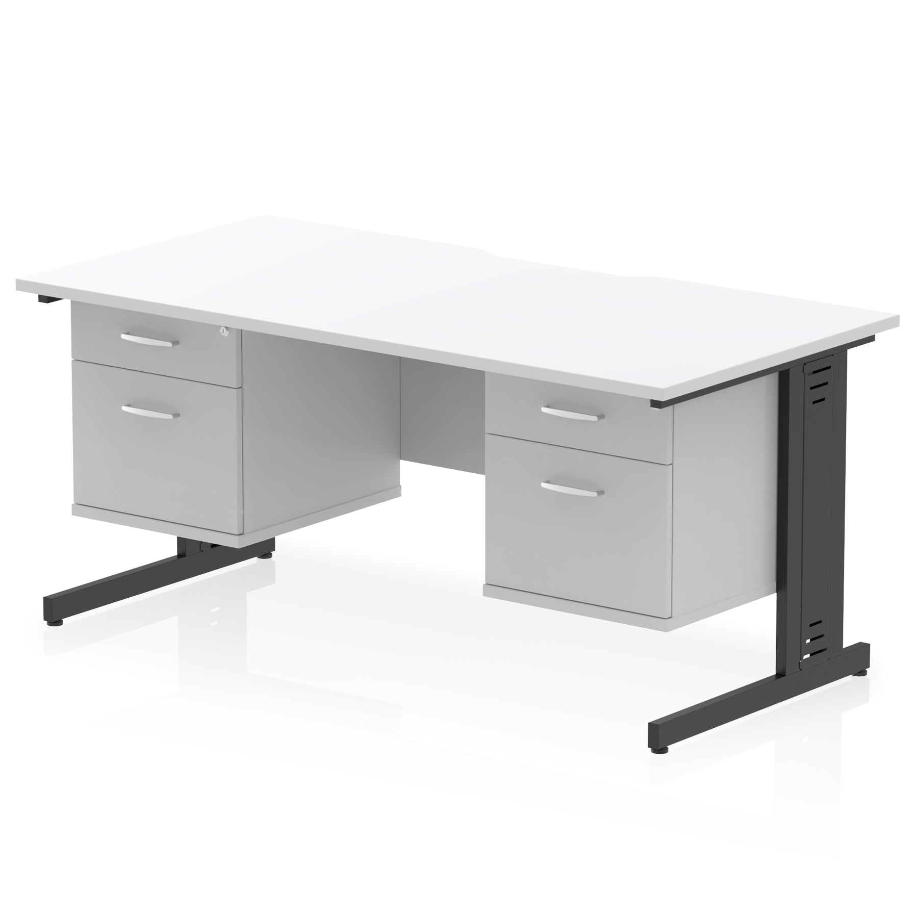 Impulse 1600mm Scalloped Edge Office Desk with Cable Management, 2 Fixed Pedestals, Multiple Wood & Leg Colours, MFC, Self-Assembly, 10 Year Warranty