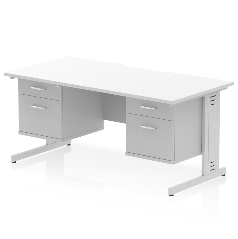 Impulse 1600mm Scalloped Edge Office Desk with Cable Management, 2 Fixed Pedestals, Multiple Wood & Leg Colours, MFC, Self-Assembly, 10 Year Warranty