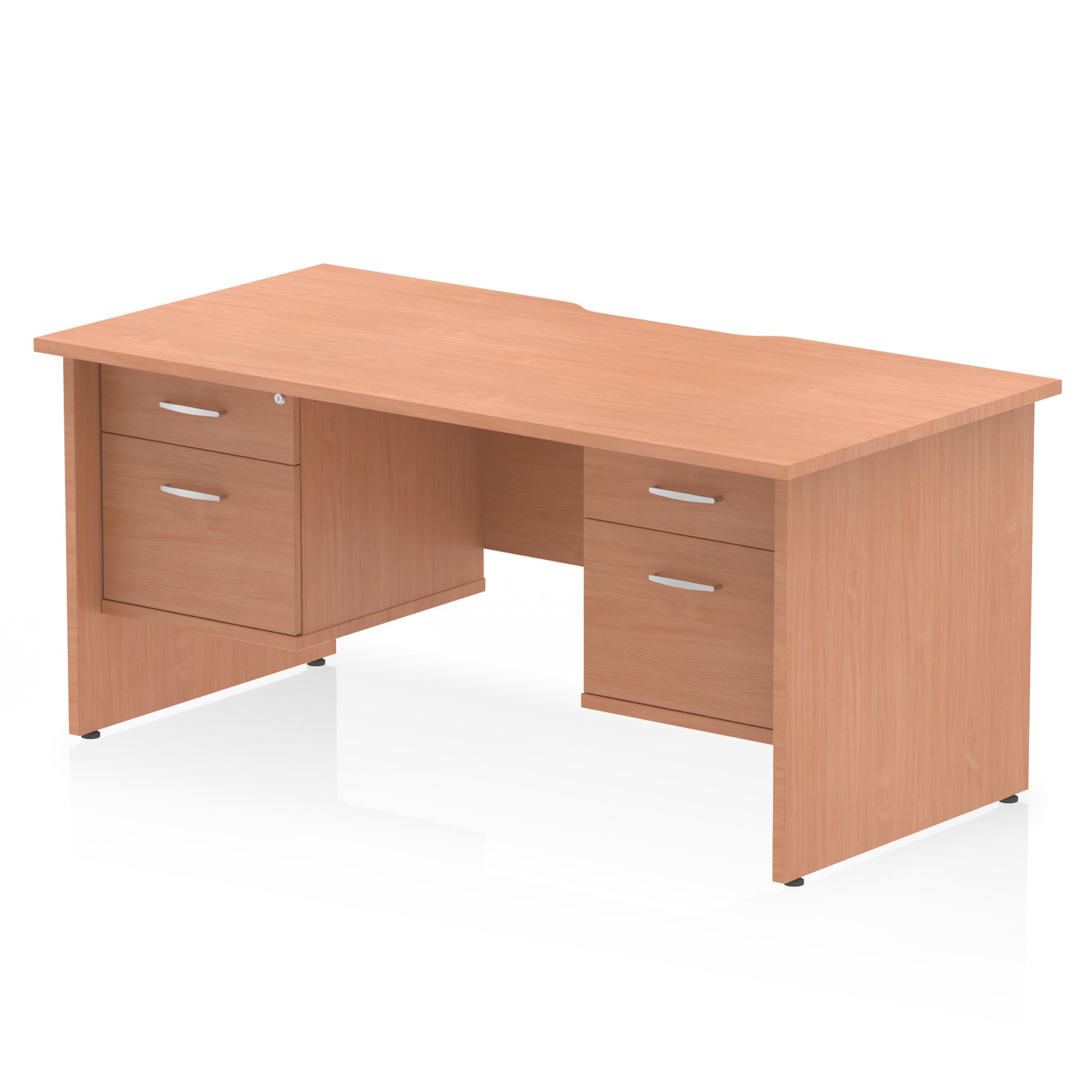 Impulse Scalloped Edge 1600mm Panel End Office Desk with Two Fixed Pedestals, Multiple Wood & White Finishes, 2 or 3 Drawer Options, MFC, 10 Year Warranty, Self-Assembly