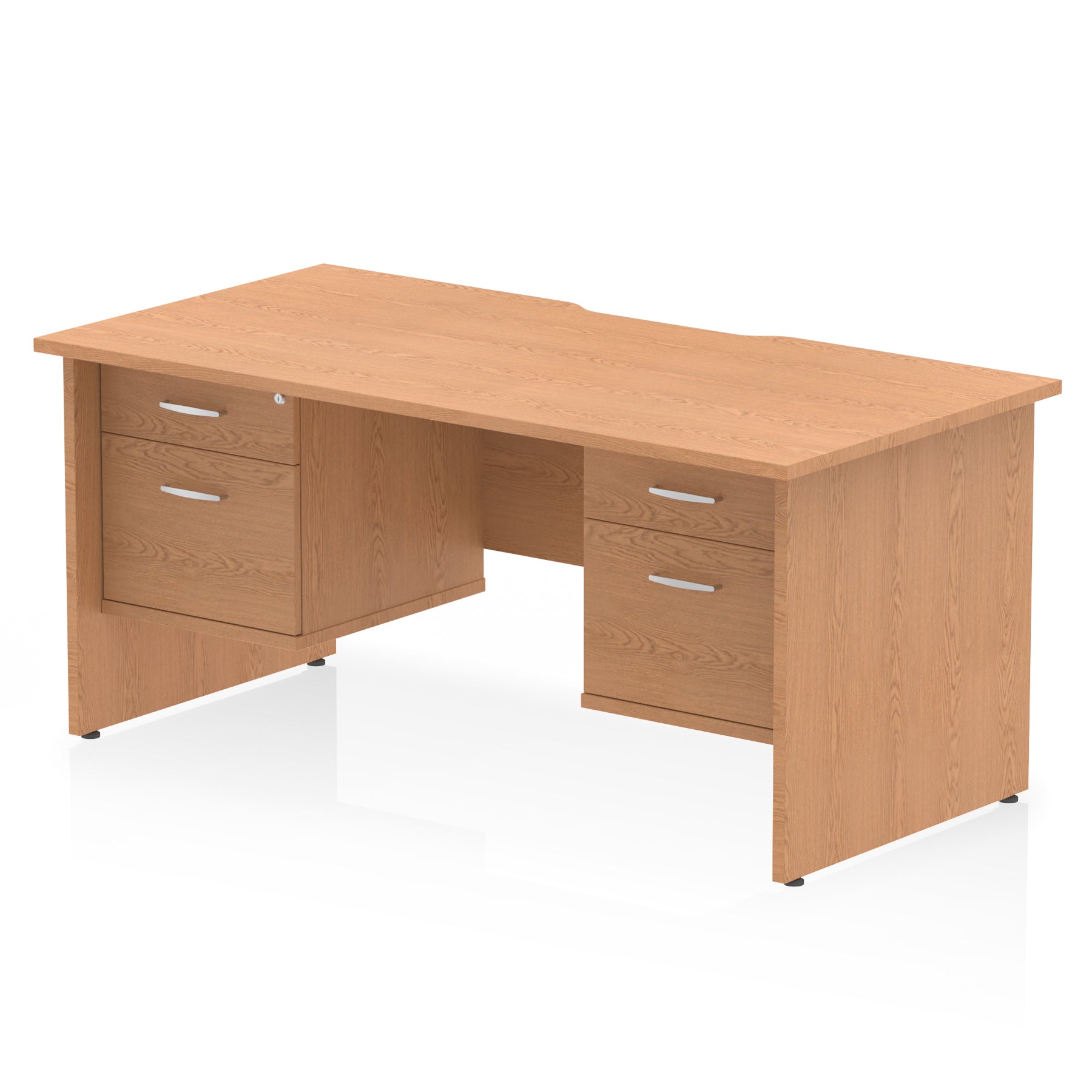 Impulse Scalloped Edge 1600mm Panel End Office Desk with Two Fixed Pedestals, Multiple Wood & White Finishes, 2 or 3 Drawer Options, MFC, 10 Year Warranty, Self-Assembly